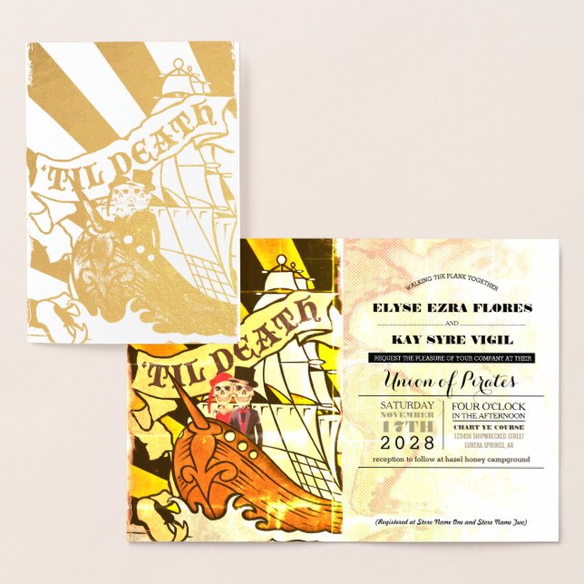 Pirate Mariage Gold Foil Passeport Carte Foil (Affichage)
