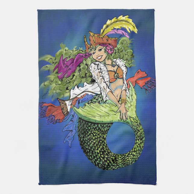 Pirate Mermaid Kitchen Towel (Vertical)