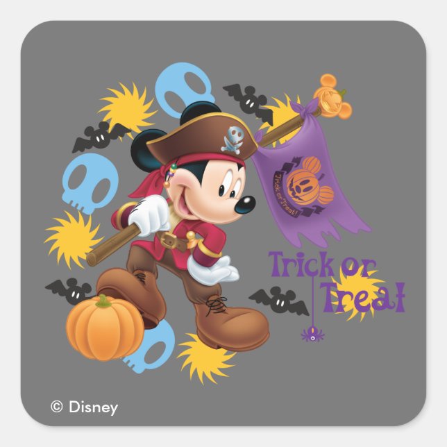 Pirate Mickey Mouse | Trick or Treat Square Sticker (Front)