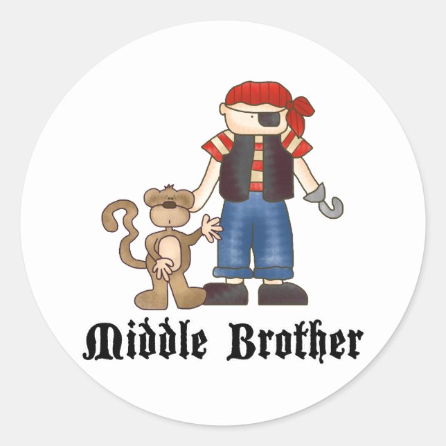 Pirate Middle Brother Classic Round Sticker (Front)