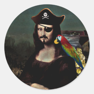 Pirate Mona Lisa with Eye Patch Classic Round Sticker
