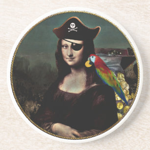 Pirate Mona Lisa with Eye Patch Coaster