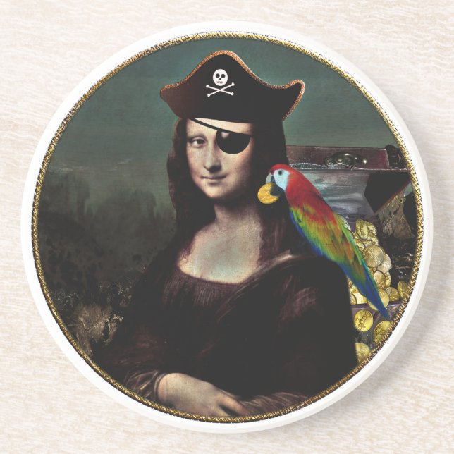 Pirate Mona Lisa with Eye Patch Coaster (Front)