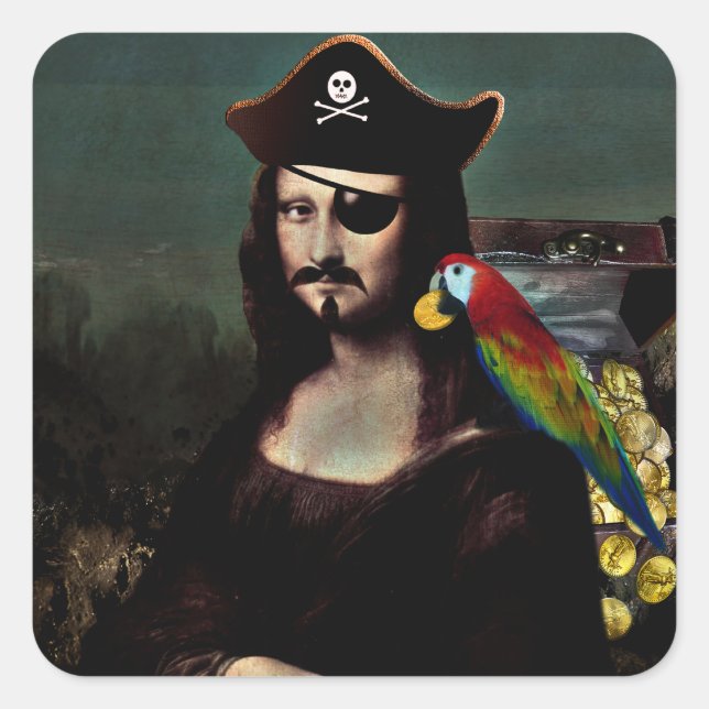 Pirate Mona Lisa with Eye Patch Square Sticker (Front)