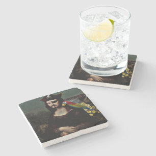 Pirate Mona Lisa with Eye Patch Stone Coaster