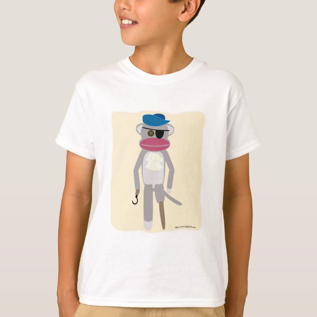 Pirate Monkey Fun Sockmonkey Cartoon Character T-Shirt (Front)