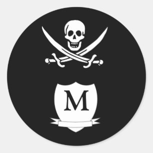 Pirate & monogram classic round sticker