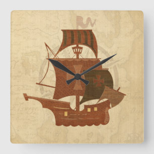 Pirate Mystery Ship Square Wall Clock