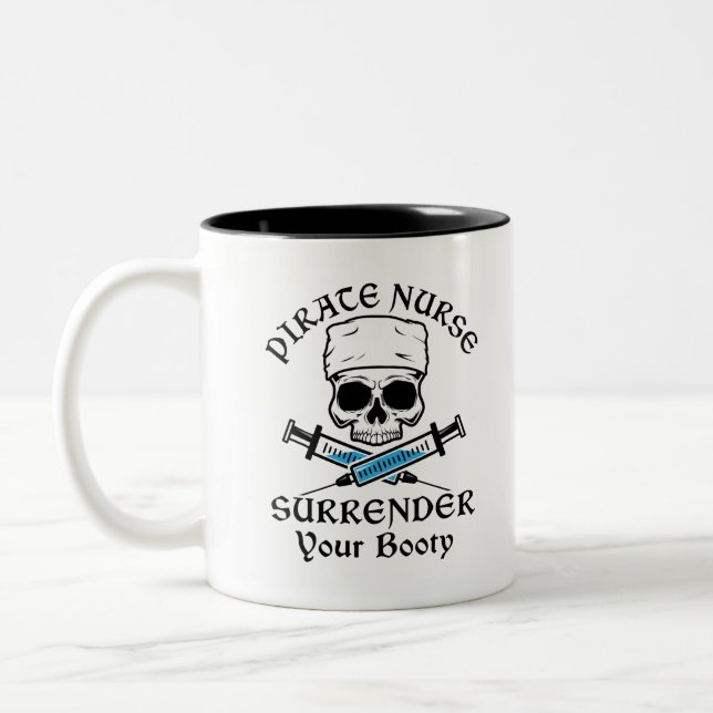 Pirate Nurse Surrender Your Booty Two-Tone Coffee Mug (Left)