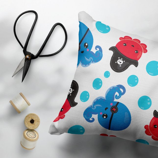 Pirate Octopus, Octopus Pattern, Sea Animals Accent Pillow (Creator Uploaded)