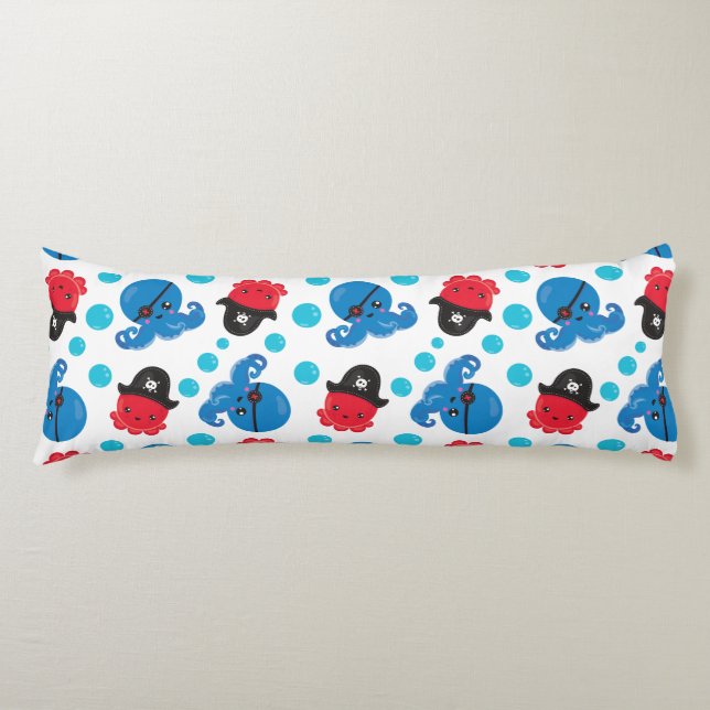 Pirate Octopus, Octopus Pattern, Sea Animals Body Pillow (Front)