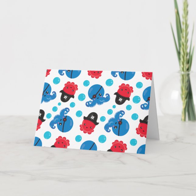 Pirate Octopus, Octopus Pattern, Sea Animals Card (Front)