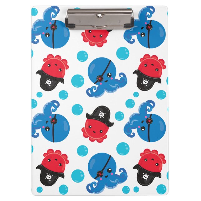 Pirate Octopus, Octopus Pattern, Sea Animals Clipboard (Front)