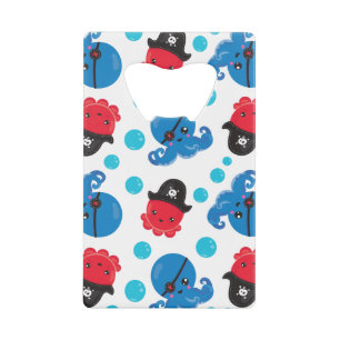 Pirate Octopus, Octopus Pattern, Sea Animals Credit Card Bottle Opener