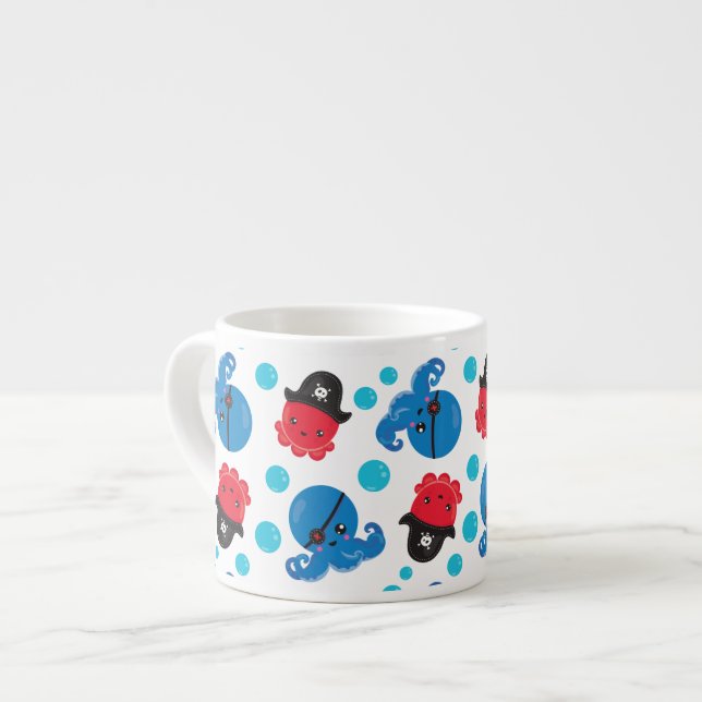 Pirate Octopus, Octopus Pattern, Sea Animals Espresso Cup (Front Left)