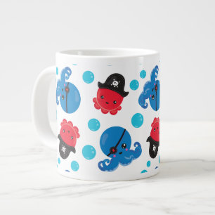 Pirate Octopus, Octopus Pattern, Sea Animals Large Coffee Mug