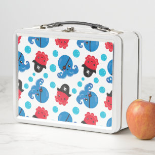 Pirate Octopus, Octopus Pattern, Sea Animals Metal Lunch Box