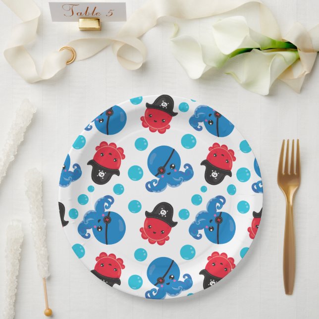 Pirate Octopus, Octopus Pattern, Sea Animals Paper Plate (Wedding)