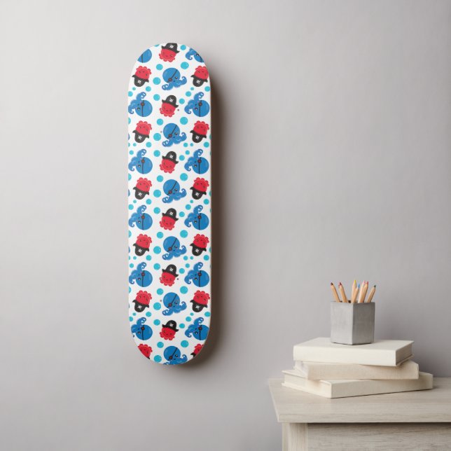 Pirate Octopus, Octopus Pattern, Sea Animals Skateboard (Wall Art)