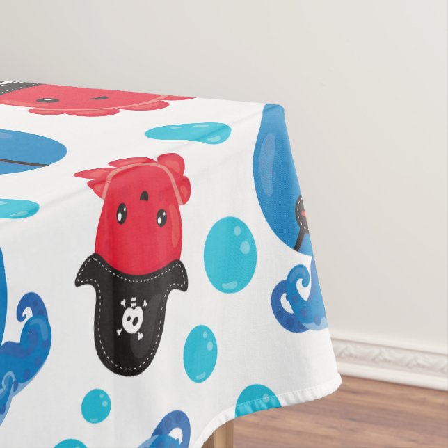 Pirate Octopus, Octopus Pattern, Sea Animals Tablecloth (In Situ)