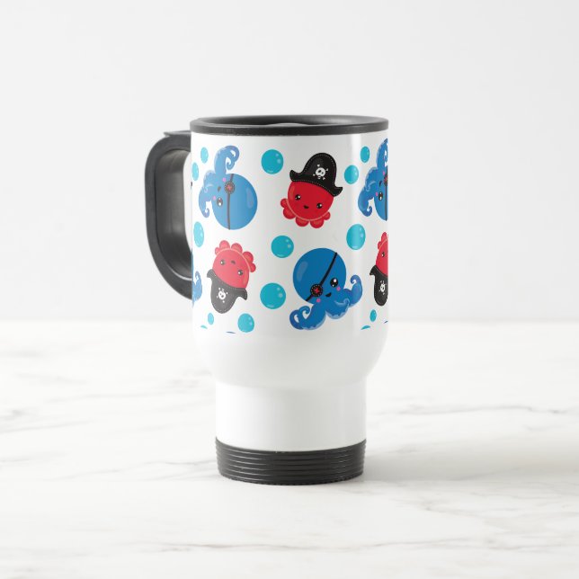 Pirate Octopus, Octopus Pattern, Sea Animals Travel Mug (Front Left)