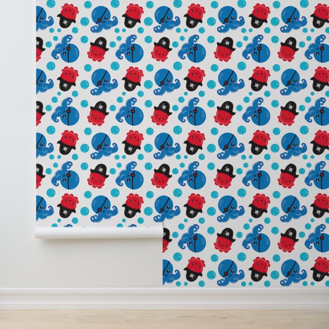 Pirate Octopus, Octopus Pattern, Sea Animals Wallpaper (Application)