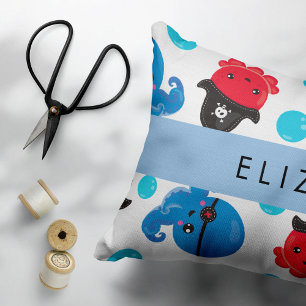 Pirate Octopus, Octopus Pattern, Sea, Your Name Accent Pillow