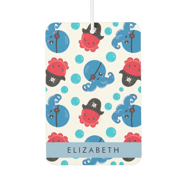 Pirate Octopus, Octopus Pattern, Sea, Your Name Air Freshener (Front)
