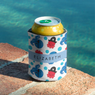 Pirate Octopus, Octopus Pattern, Sea, Your Name Can Cooler