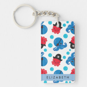 Pirate Octopus, Octopus Pattern, Sea, Your Name Keychain