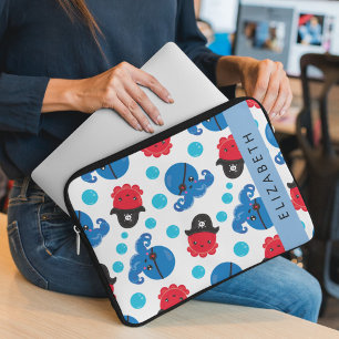 Pirate Octopus, Octopus Pattern, Sea, Your Name Laptop Sleeve