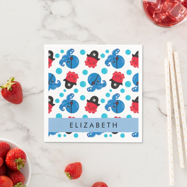 Pirate Octopus, Octopus Pattern, Sea, Your Name Napkin (Insitu)