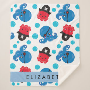 Pirate Octopus, Octopus Pattern, Sea, Your Name Sherpa Blanket