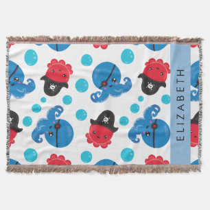 Pirate Octopus, Octopus Pattern, Sea, Your Name Throw Blanket