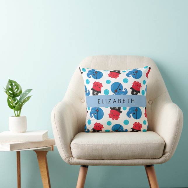 Pirate Octopus, Octopus Pattern, Sea, Your Name Throw Pillow (Chair)