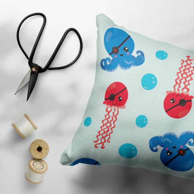 Pirate Octopus, Pirate Jellyfish, Sea Animals Accent Pillow (Creator Uploaded)