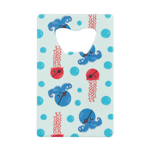 Pirate Octopus, Pirate Jellyfish, Sea Animals Credit Card Bottle Opener