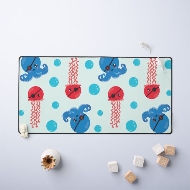 Pirate Octopus, Pirate Jellyfish, Sea Animals Desk Mat (Kids Table)