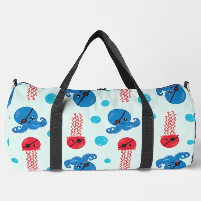 Pirate Octopus, Pirate Jellyfish, Sea Animals Duffle Bag (Front)