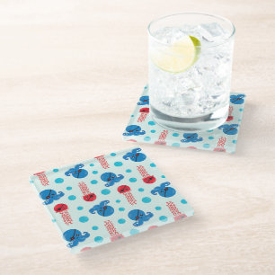 Pirate Octopus, Pirate Jellyfish, Sea Animals Glass Coaster