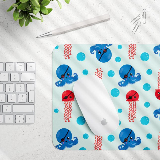Pirate Octopus, Pirate Jellyfish, Sea Animals Mouse Pad (Creator Uploaded)