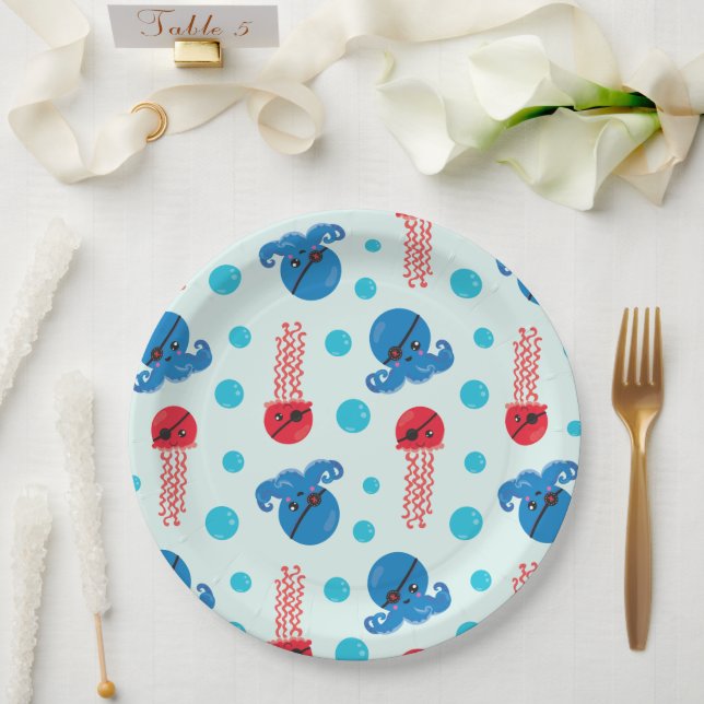 Pirate Octopus, Pirate Jellyfish, Sea Animals Paper Plate (Wedding)