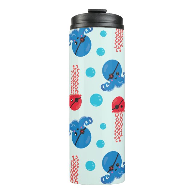 Pirate Octopus, Pirate Jellyfish, Sea Animals Thermal Tumbler (Front)