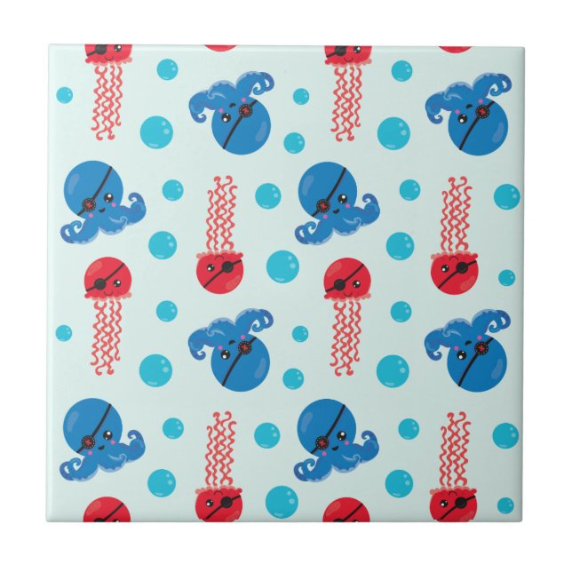 Pirate Octopus, Pirate Jellyfish, Sea Animals Tile (Front)
