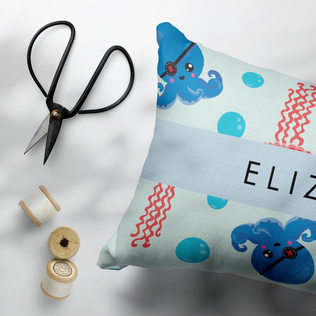 Pirate Octopus, Pirate Jellyfish, Sea, Your Name Accent Pillow (Creator Uploaded)
