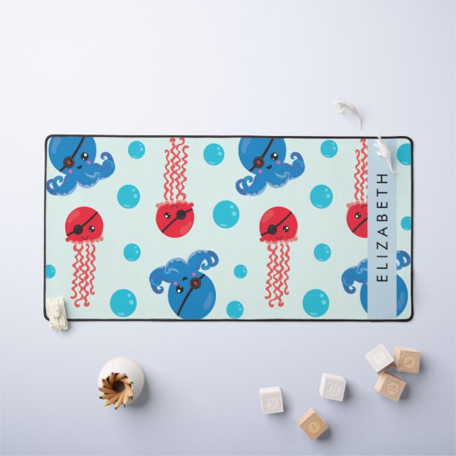 Pirate Octopus, Pirate Jellyfish, Sea, Your Name Desk Mat (Kids Table)