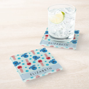 Pirate Octopus, Pirate Jellyfish, Sea, Your Name Glass Coaster