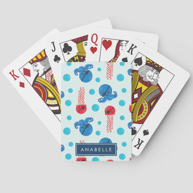 Pirate Octopus, Pirate Jellyfish, Sea, Your Name Playing Cards (Back)
