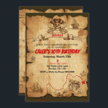 Pirate Old Vintage Treasure Map Birthday Party Invitation<br><div class="desc">Customize for your event</div>
