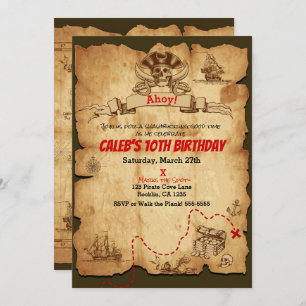 Pirate Old Vintage Treasure Map Birthday Party Invitation